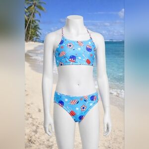 Breaking Waves Girls Bikini Swimsuit Size 12 UPF 50+ Patriotic Popsicles